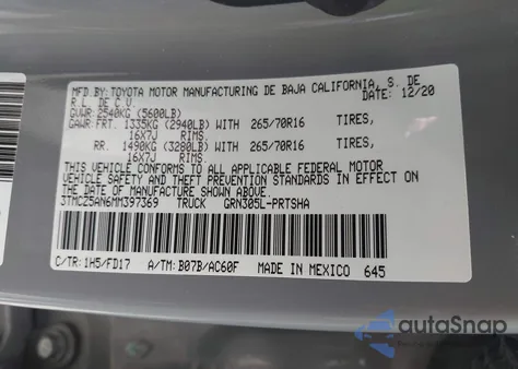 2021 Toyota Tacoma Trd Off-Road from USA, damaged, VIN 3TMCZ5AN6MM397369